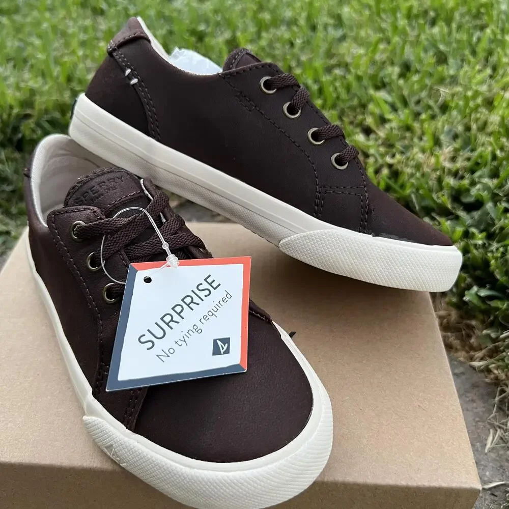 Sperry Shoes Boys Size 11 Brown Striper II LTT Jr Surprise No Tie Memory Foam